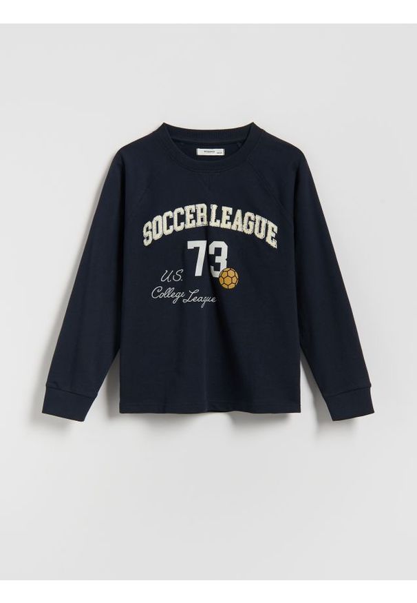 Reserved - Bawełniany longsleeve - granatowy. Kolor: niebieski. Materiał: bawełna. Długość rękawa: długi rękaw