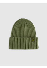 4f - 4F Czapka beanie dziecięca - khaki Uniwersalny. Kolor: brązowy, wielokolorowy, oliwkowy. Materiał: wiskoza, dzianina. Wzór: gładki. Sezon: zima. Styl: klasyczny, sportowy, casual, elegancki