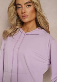 Renee - Fioletowy Klasyczny Komplet Dresowy z Bluzą Kangurką i Spodniami Typu Jogger Salevia. Kolor: fioletowy. Materiał: dresówka