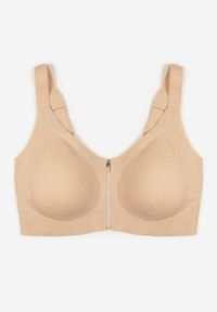 Born2be - Jasnobeżowy Sportowy Biustonosz z Suwakiem z Przodu Eziline. Kolekcja: plus size. Kolor: beżowy. Rodzaj stanika: wyciągane miseczki #1