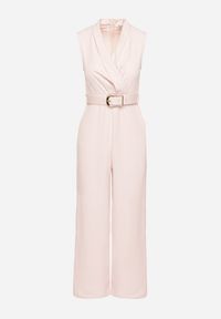 Born2be - Różowy Taliowany Kombinezon Ozdobiony Paskiem z Klamrą Tilferia. Kolor: różowy. Wzór: aplikacja. Styl: elegancki, klasyczny #7