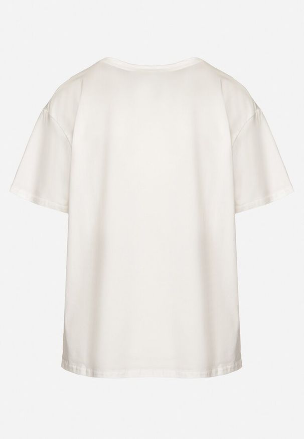 Born2be - Biały T-shirt z Bawełny Ozdobiony Napisem Marivorra. Okazja: na co dzień. Kolor: biały. Materiał: bawełna. Wzór: aplikacja, napisy. Styl: klasyczny, casual