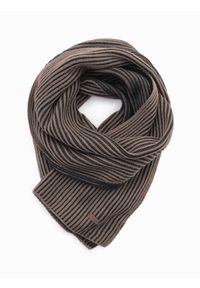Ombre Clothing - Męski dzianinowy szalik w dwukolorowe prążki – brązowo-czarny V3. Kolor: czarny. Materiał: dzianina. Wzór: prążki