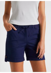 bonprix - Bermudy bawełniane z gumką w talii. Kolor: niebieski. Materiał: bawełna #3