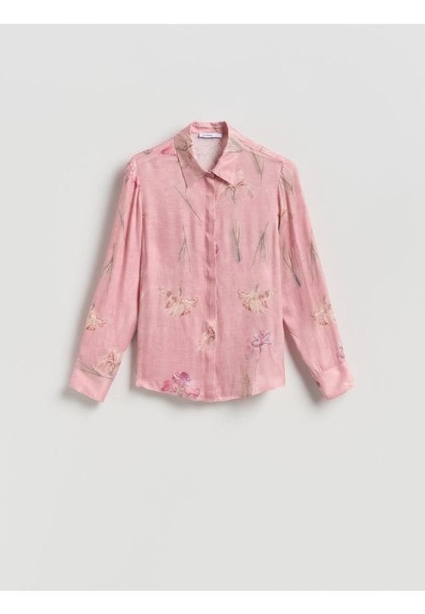 Reserved - Wiskozowa koszula w kwiaty - różowy. Kolor: różowy. Materiał: wiskoza. Wzór: kwiaty