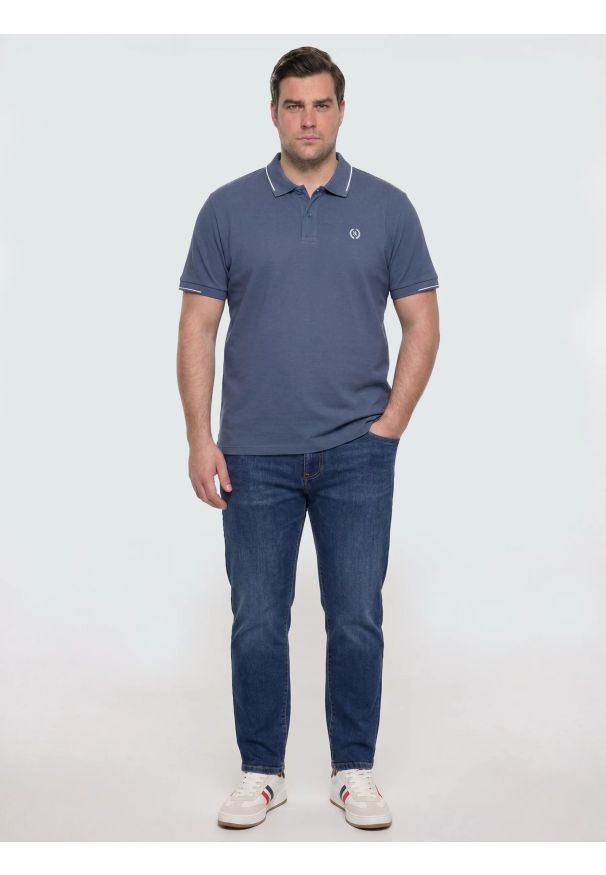 Big-Star - Koszulka męska polo niebieska Polian 405. Okazja: na co dzień. Typ kołnierza: polo. Kolor: niebieski. Materiał: jeans, bawełna, dzianina. Wzór: jednolity, paski. Styl: casual, klasyczny, sportowy