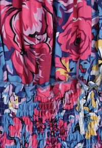 Born2be - Granatowa Wiskozowa Sukienka Mini z Gumkami w Pasie i Falbanką Muena. Typ kołnierza: kołnierz z falbankami. Kolor: niebieski. Materiał: wiskoza. Wzór: kwiaty. Długość: mini #2