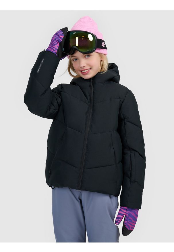 4f - 4F Kurtka narciarska membrana 5000 dziewczęca - czarna 164 (13-14 lat). Kolor: czarny. Materiał: poliester, materiał. Wzór: gładki. Sezon: lato