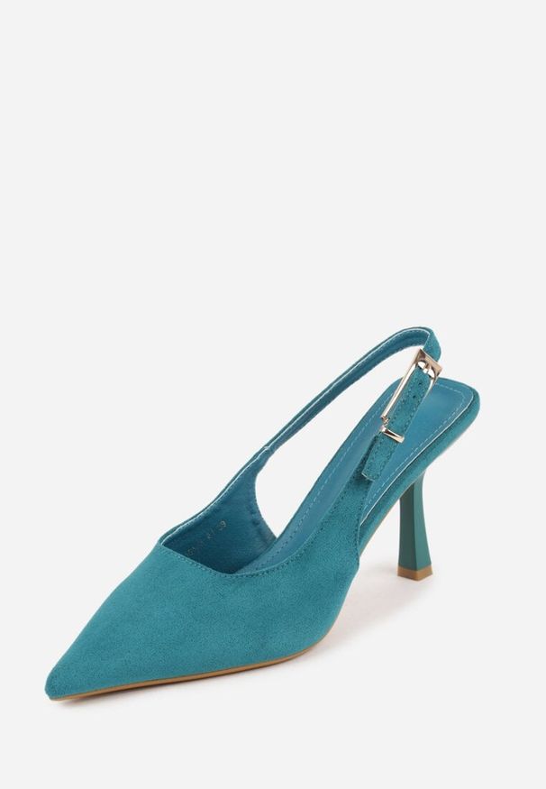 Renee - Zielone Szpilki Slingback VICES z Imitacji Zamszu z Prostokątną Klamerką Natuma. Okazja: na co dzień, na randkę, na ślub cywilny, na wesele. Zapięcie: klamry. Kolor: zielony. Materiał: zamsz. Obcas: na szpilce. Styl: casual, elegancki