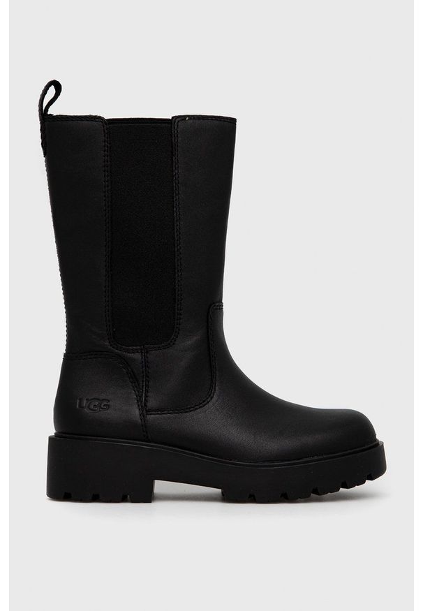 Ugg - UGG Sztyblety skórzane Holzer damskie kolor czarny na platformie lekko ocieplone. Nosek buta: okrągły. Kolor: czarny. Materiał: skóra. Obcas: na platformie