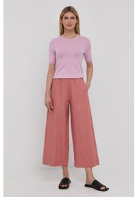 Max Mara Leisure spodnie lniane damskie kolor różowy szerokie high waist. Stan: podwyższony. Kolor: różowy. Materiał: len #4