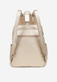 Born2be - Złoty Miejski Plecak z Dodatkowym Suwakami Nalimelle. Kolor: złoty. Materiał: jeans. Styl: biznesowy, casual, elegancki, wizytowy, klasyczny #2