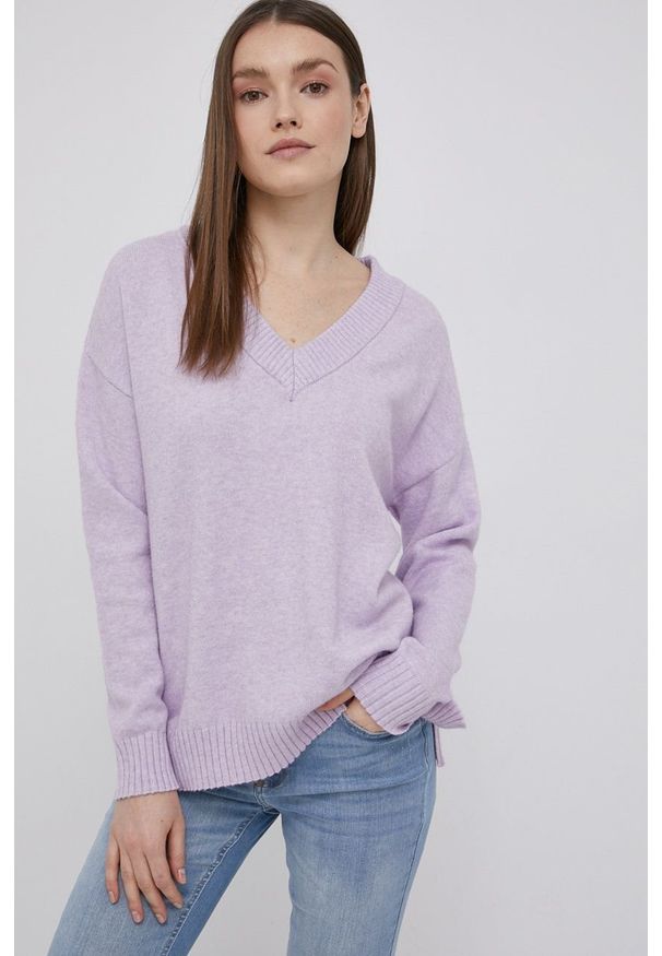 Vila sweter damski kolor fioletowy lekki. Kolor: fioletowy. Materiał: dzianina. Wzór: gładki