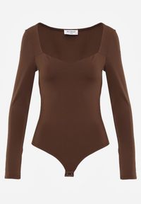 Renee - Brązowe Body z Kwadratowym Dekoltem Macotte. Typ kołnierza: dekolt kwadratowy. Kolor: brązowy. Materiał: wiskoza, skóra, materiał, jeans. Długość rękawa: długi rękaw. Długość: długie. Styl: elegancki #6