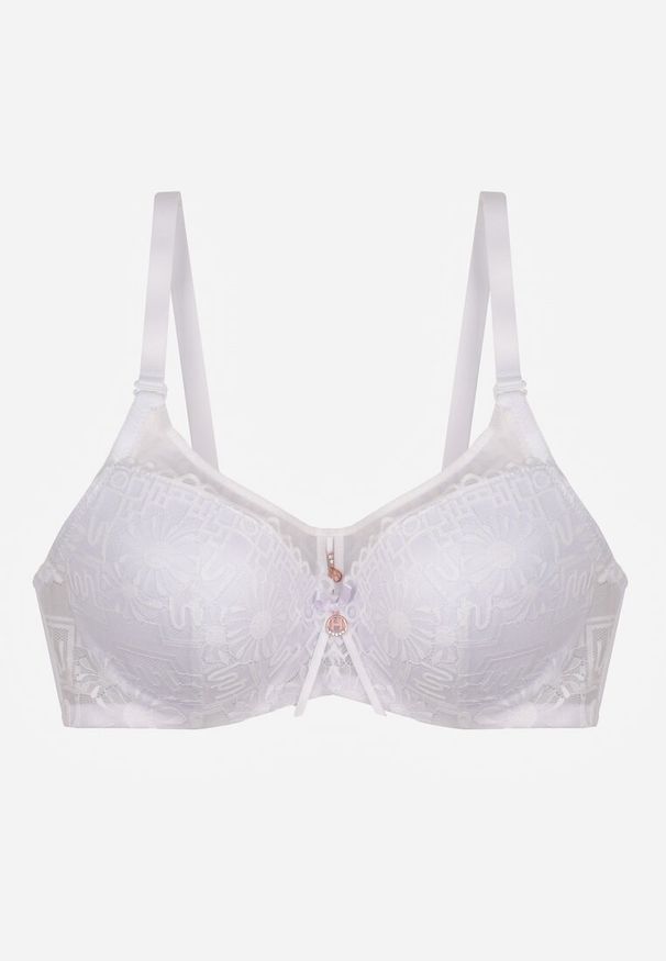 Renee - Biały Koronkowy Biustonosz Ozdobiony Przezroczystą Wstawką Acalinai. Kolor: biały. Materiał: koronka. Rodzaj stanika: przezroczysty. Wzór: aplikacja