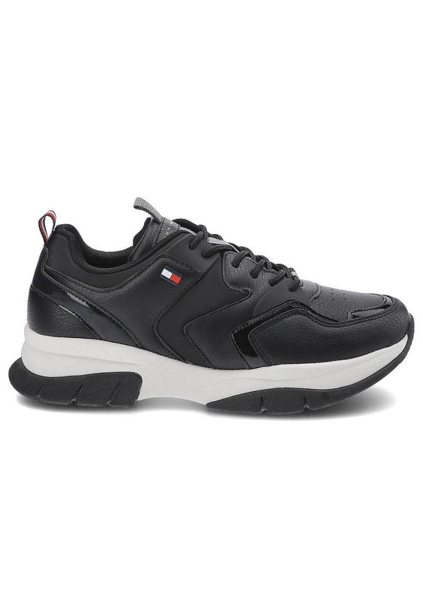 TOMMY HILFIGER - Czarne Sneakersy Tommy Hilfiger Damskie Modne Buty. Okazja: na uczelnię, do pracy, na spacer. Kolor: czarny. Szerokość cholewki: normalna. Wzór: aplikacja. Materiał: skóra ekologiczna, materiał. Sezon: jesień. Obcas: na obcasie. Styl: elegancki, klasyczny. Wysokość obcasa: niski