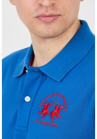 La Martina - LA MARTINA Niebieskie męskie polo z dużym logo, Rozmiar M. Typ kołnierza: polo. Kolor: niebieski #6