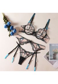 Intica - Komplet bielizny z haftem na romantyczne wieczory Vedrana. Kolor: wielokolorowy. Materiał: materiał, skóra. Wzór: haft #1