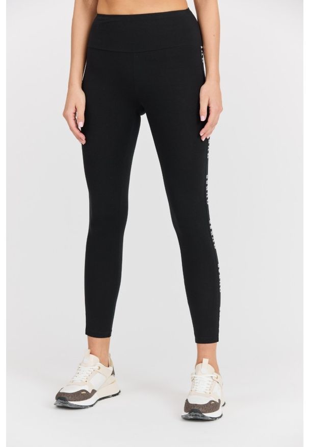 Guess - GUESS Damskie czarne legginsy Aline. Okazja: na co dzień. Kolor: czarny. Materiał: materiał. Długość: długie. Styl: sportowy, casual