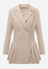 Renee - Beżowa Rozkloszowana Sukienka Marynarka VICES z Usztywnianymi Ramionami Ilarita. Okazja: do pracy, na spotkanie biznesowe. Kolor: beżowy. Styl: biznesowy #7