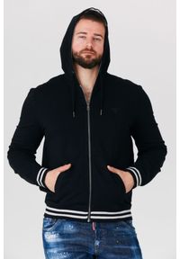 Guess - GUESS Czarna bluza męska z kapturem na zamek, Rozmiar S. Typ kołnierza: kaptur. Kolor: czarny. Wzór: aplikacja