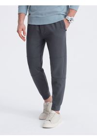 Ombre Clothing - Spodnie męskie dresowe joggery - grafitowe V5 OM-PASK-0142 - XXL. Kolor: szary. Materiał: dresówka. Styl: sportowy #6