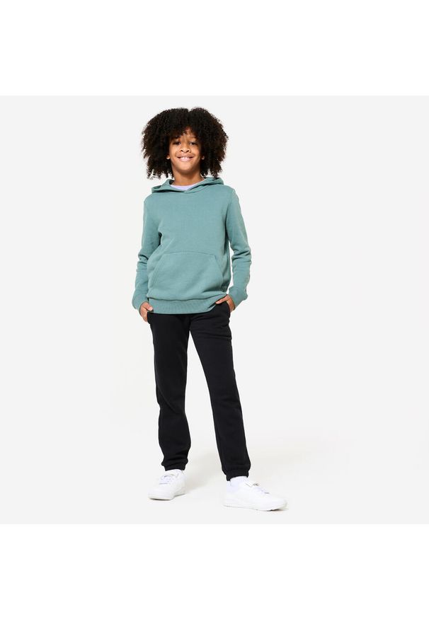 DOMYOS - Bluza dziecięca Domyos z kapturem. Typ kołnierza: kaptur. Kolekcja: plus size. Kolor: zielony. Materiał: bawełna, materiał