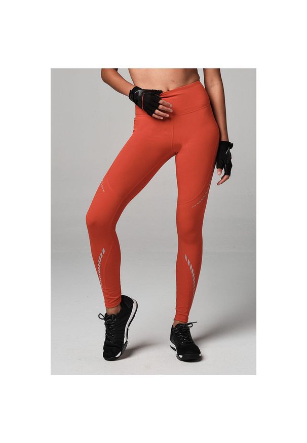 Legginsy sportowe damskie STRONG ID z wysokim stanem. Stan: podwyższony. Kolor: pomarańczowy. Materiał: poliester. Sport: bieganie