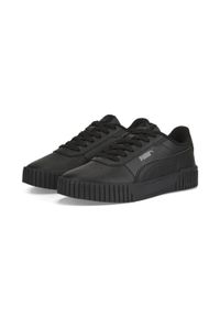 Puma - Damskie sneakersy Carina 2.0 PUMA Black Dark Shadow Gray. Kolor: wielokolorowy, czarny, szary. Materiał: skóra, materiał. Szerokość cholewki: normalna. Sport: turystyka piesza