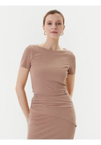 Guess T-Shirt W5YP14 KAQL2 Beżowy Regular Fit. Kolor: beżowy. Materiał: syntetyk