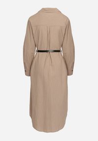 Born2be - Ciemnobeżowa Koszulowa Sukienka na Guziki z Paskiem i Imitacją Kieszeni Tintarra. Kolor: beżowy. Typ sukienki: koszulowe. Styl: elegancki, sportowy, klasyczny #5