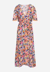 Born2be - Beżowo-Różowa Kopertowa Sukienka w Kwiaty z Materiałowym Paskiem w Talii Quapia. Okazja: na co dzień, na spacer. Typ kołnierza: dekolt w kształcie V. Kolor: beżowy. Materiał: materiał. Wzór: kwiaty. Typ sukienki: kopertowe. Styl: klasyczny, casual #6