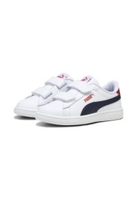 Puma - Dziecięce skórzane sneakersy Smash 3.0 V PUMA White Navy For All Time Red Blue. Kolor: biały, niebieski, wielokolorowy. Materiał: skóra