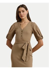 Lauren Ralph Lauren - LAUREN RALPH LAUREN Sukienka codzienna 250964070002 Beżowy Slim Fit. Okazja: na co dzień. Kolor: beżowy. Materiał: bawełna. Typ sukienki: proste. Styl: casual