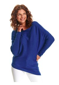 TOP SECRET - Niebieski sweter damski z asymetrycznym dołem. Kolor: niebieski. Materiał: dzianina. Długość: długie. Sezon: zima, jesień #1