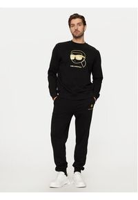 Karl Lagerfeld - KARL LAGERFELD Bluza 705462 551900 Czarny Regular Fit. Typ kołnierza: dekolt w karo. Kolor: czarny. Materiał: bawełna