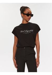 Karl Lagerfeld - T-Shirt KARL LAGERFELD. Typ kołnierza: dekolt w karo. Kolor: czarny