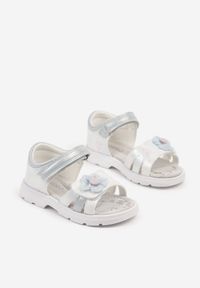 Born2be - Niebieskie Sandały ze Skórzaną Wkładką Ozdobione Kwiatami Dovannae. Okazja: na imprezę, na co dzień, na spacer. Zapięcie: rzepy. Kolor: niebieski. Materiał: skóra. Wzór: aplikacja, kwiaty. Sezon: lato. Styl: casual #3