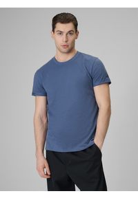 4f - 4F T-shirt regular gładki męski - granatowy S. Okazja: na co dzień. Kolor: niebieski. Materiał: dzianina, materiał, bawełna. Wzór: gładki. Styl: casual, klasyczny #1