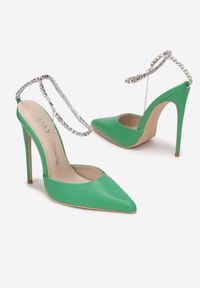 Born2be - Zielone Sandały Leandelis. Nosek buta: szpiczasty. Kolor: zielony. Wzór: jednolity, gładki. Obcas: na obcasie. Styl: glamour. Wysokość obcasa: średni