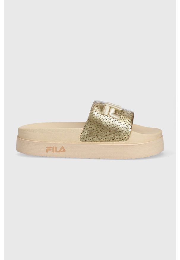 Fila klapki Morro Bay Zeppa damskie kolor beżowy na platformie. Kolor: beżowy. Materiał: materiał. Obcas: na platformie