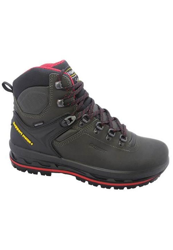 Buty trekkingowe męskie Grisport Grigio Dakar Trekking 2. Wysokość cholewki: za kostkę. Zapięcie: sznurówki. Kolor: czarny. Materiał: tkanina, skóra. Szerokość cholewki: normalna. Sport: turystyka piesza