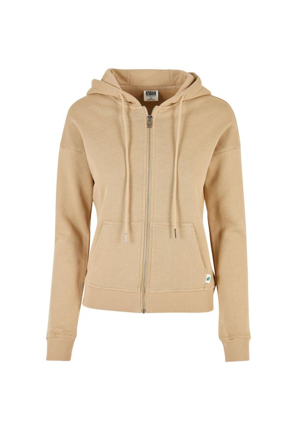 Sweat damska bluza z kapturem zapinana na zamek Urban Classics Organic Terry. Typ kołnierza: kaptur. Kolor: beżowy. Materiał: bawełna