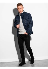 Ombre Clothing - Kurtka męska przejściowa C444 - ciemnogranatowa - L. Typ kołnierza: kołnierzyk stójkowy. Kolor: niebieski. Materiał: poliester. Sezon: wiosna #1