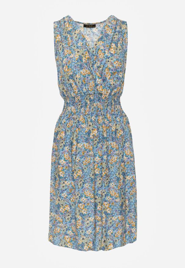 Born2be - Jasnoniebieska Sukienka Midi z Gumkami w Pasie i Kopertowym Dekoltem Feseti. Okazja: na co dzień. Typ kołnierza: dekolt kopertowy. Kolor: niebieski. Typ sukienki: kopertowe. Styl: elegancki, casual. Długość: midi