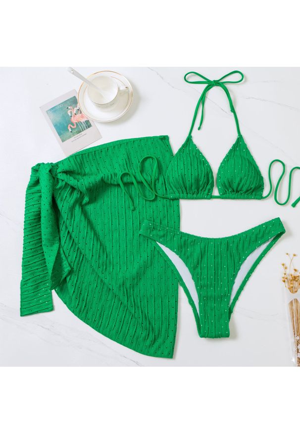 Intica - Bikini wiązane na szyi z elastyczną spódnicą plażową Erietta. Kolor: zielony. Materiał: materiał
