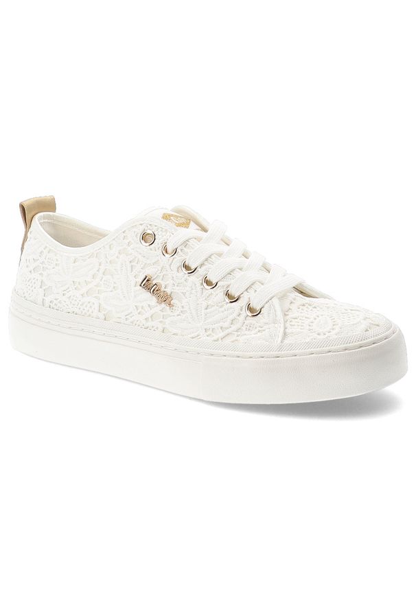 Trampki damskie Lee Cooper, cholewka z materiału tekstylnego koronkowego wiązanie z przodu metalowe oczka na grubszej podeszwie, białe, LCW-26-02-406. Kolor: biały. Materiał: materiał, koronka. Szerokość cholewki: normalna