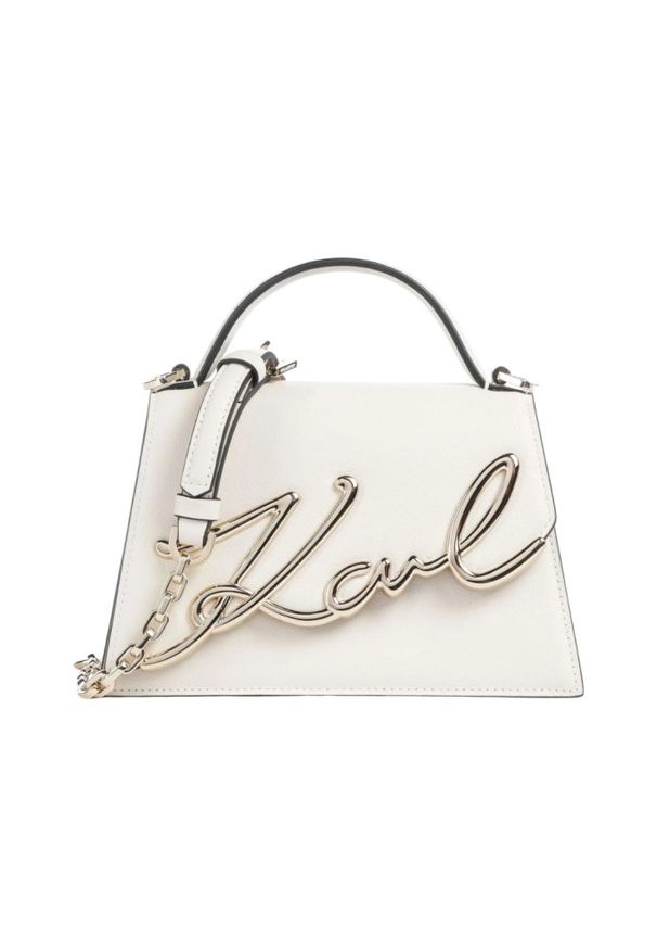 Karl Lagerfeld - KARL LAGERFELD Biała mała skórzana torebka K/Signature 2.0. Kolor: biały. Wzór: aplikacja. Materiał: skórzane. Styl: wizytowy, casual, elegancki