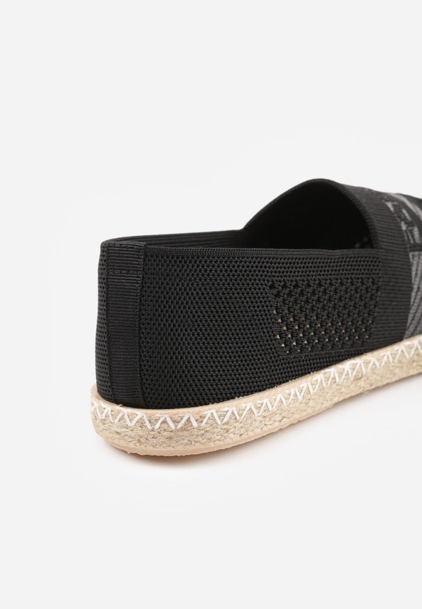 Born2be - Czarne Espadryle na Płaskiej Podeszwie z Plecionki Chorisa. Okazja: do pracy, na co dzień. Kolor: czarny. Materiał: tkanina, jeans, len. Wzór: kwiaty. Sezon: lato. Obcas: na płaskiej podeszwie. Styl: elegancki, casual