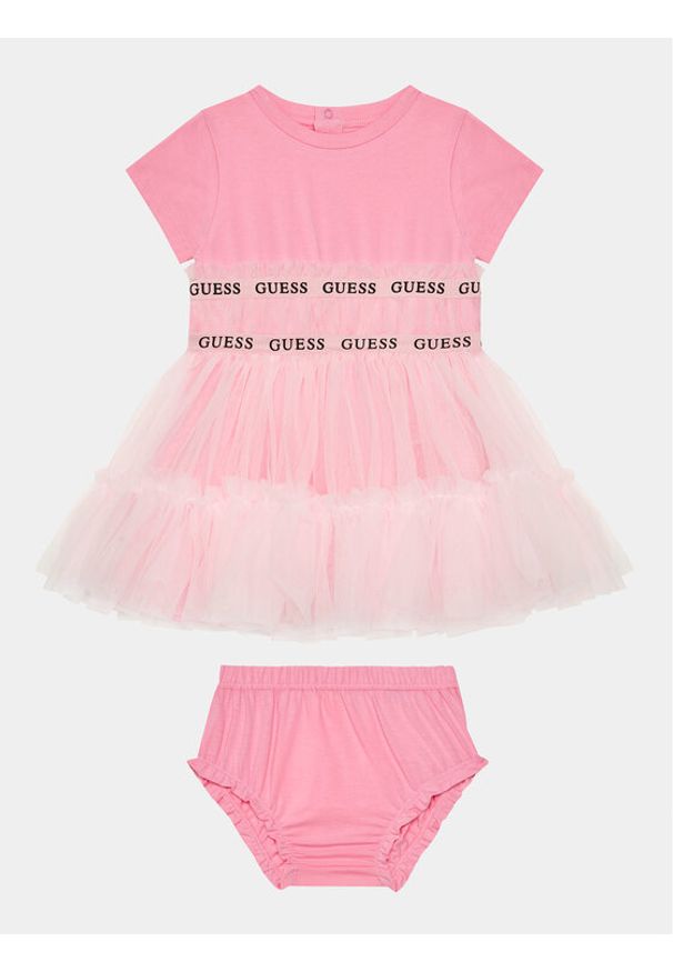 Guess Sukienka codzienna A4RK11 K6YW0 Różowy Regular Fit. Kolor: różowy. Materiał: bawełna